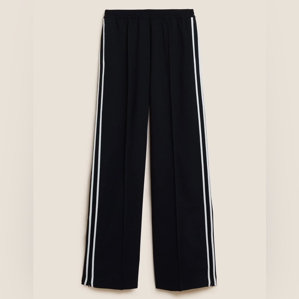 Black Wide-Leg Pants with White Stripes US SIZE 14